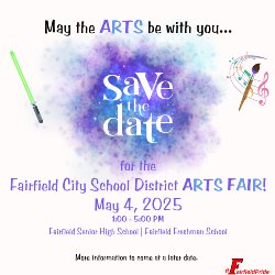 Arts Fair Save the Date announcement for the May 4 event.